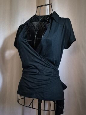 The Limited Black Short-Sleeve Wrap Blouse